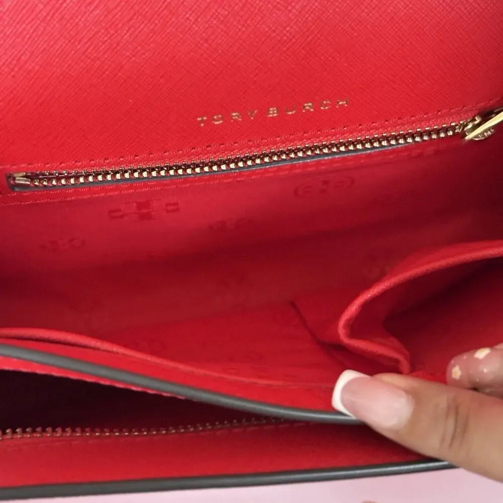 TORY BURCH Leather Crossbody Bag with Gold Hardware - Poppy Red Color